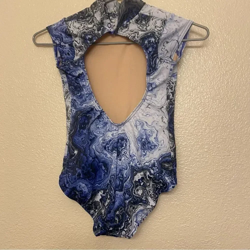 WEISSMAN Balera Dance Costume Cap Sleeve Leotard blue watercolor PL11863 MC